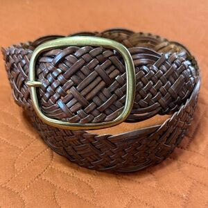 Brown Woven Leather Belt with Gold Buckle